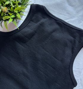 Sleek Black Ribbed Sleeveless Top