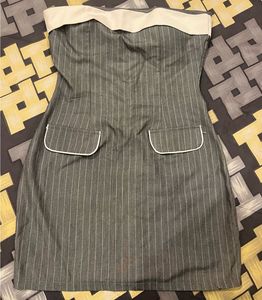 A classic grey pinstripe mini dress