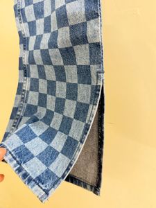 Blue checked straight fit jeans
