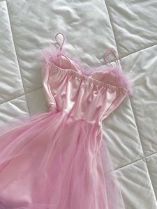 baby pink fur mini asymmetrical babydoll dress