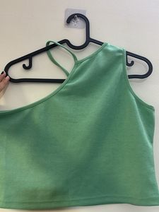 Green Asymmetric-Shoulder Tank Top
