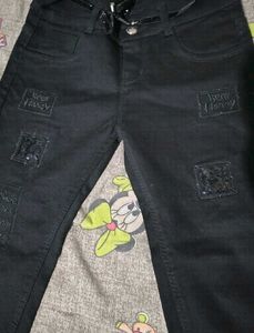 Black Patchwork Jeans Capry