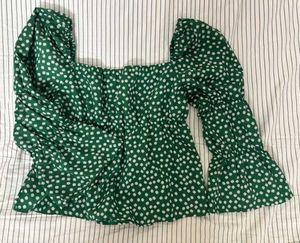 Green Floral Puff Sleeve Top