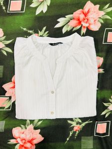 Women's White Textured Button-Up Top