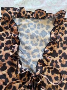 Leopard Print Ruffle Tie Front Top
