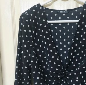 Black Polka Dot Party Crop Top With Front Knot