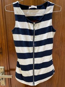 Striped Zip-Up Sleeveless Top