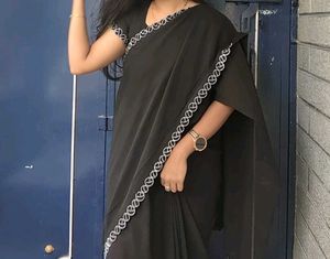 Elegant Black Saree with stitched blouse
