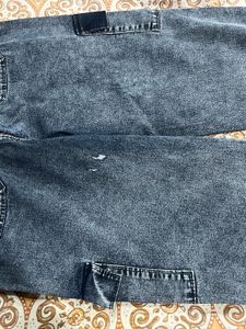 Grey Flared Cargo Denim