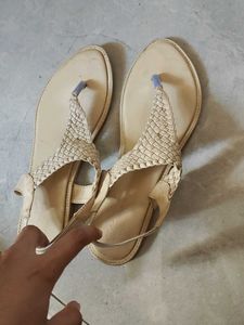 Stylish Woven Cream Flat Sandals