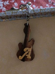 Wooden A letter Guitar Keychain