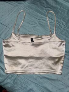 Cream Satin Ruched Crop Top
