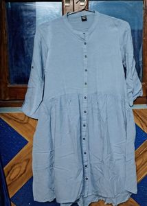 Blue Button-Up Tiered Tunic Top