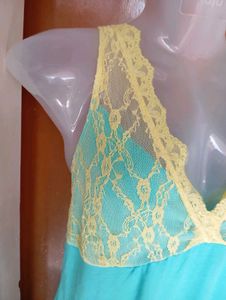 Comfortable Teal Nightgown with Lace