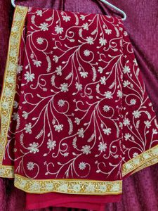 Elegant Embroidered Red Saree