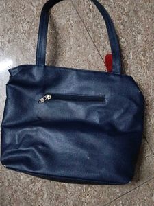 Quilted Dark Blue Handbag with Heart Pattern