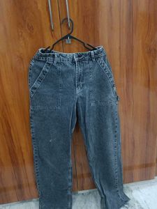 Washed Black Denim Cargo Pants