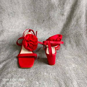 N. Red Rose Embellished Block Heels
