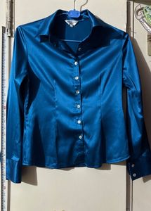 Elegant Teal Satin Shirt