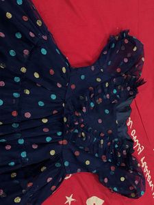 Navy Polka Dot Mesh Dress