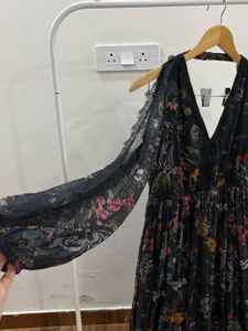 BEBE Botanical Cold shoulder Lace Trim Maxi