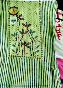 Green Striped Floral Dress Material