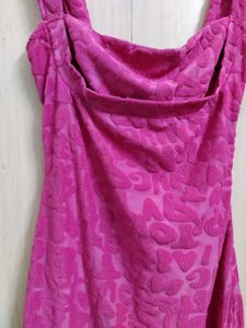 Hot Pink Textured Midi Dress