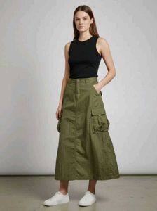 Olive Green Cargo Maxi Skirt