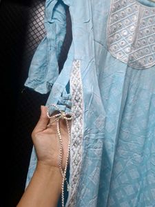 Sky Blue Kurta Set with White Embroidery