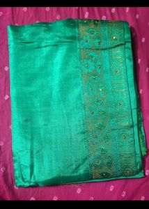 Green Silk Saree with Gold Embroidery