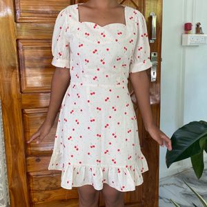 Cute Korean Cherry Print ruffle Mini Dress