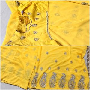 Beautiful Yellow Embroidered Saree