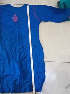 Blue Kurta with Pink Embroidery