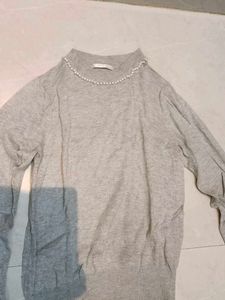 Gray Pearl Embellished Sweater