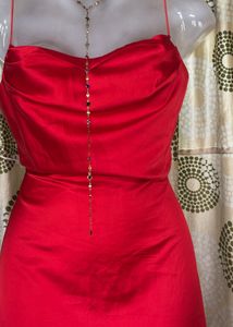 Red Satin Slip Dress with Open Back