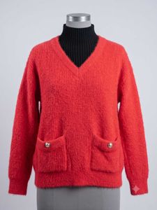 Cozy Red V-Neck Sweater with Pockets