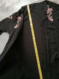 Black Embroidered Open Front Cardigan