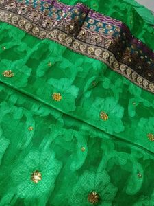 Vibrant Green Saree with Embellished Border