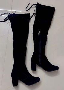 Size 36 Black Suede Over-the-Knee Boots
