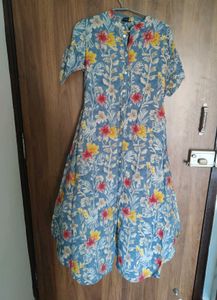 Blue Floral mid length kurti