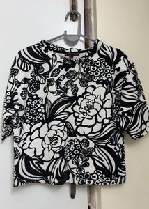 Bold Floral Print Black & White Top