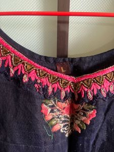 Embroidered Navy Blue Kurta