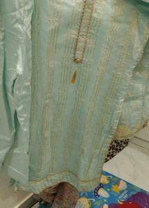 Elegant Light Blue Kurta Set with Gold Accents
