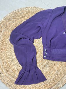 Elegant Purple V-Neck Crop Top