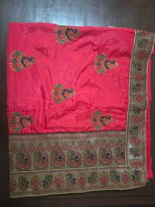 Beautiful Pink Saree with Peacock Embroidery