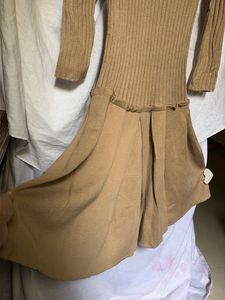Camel Ribbed Knit Midi Dress
