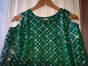 Elegant Dark Green Sequins Mirror Work suit sharar