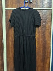 Black Ribbed Jumpsuit with Drawstring Waist