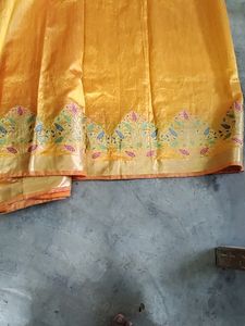 Elegant Orange Silk Saree with Floral Border