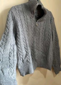 Gray Cable Knit Quarter Zip Sweater S-M